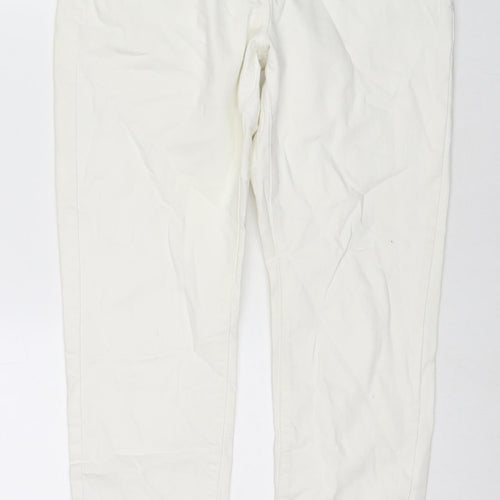 Marks and Spencer Womens White Cotton Tapered Jeans Size 12 L24 in Regular Zip