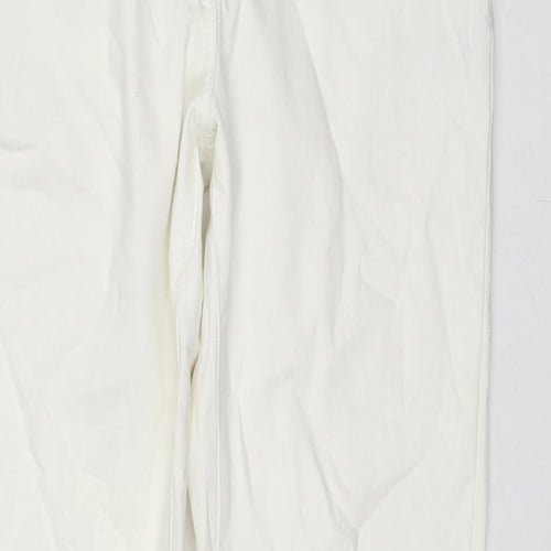 Marks and Spencer Womens White Cotton Tapered Jeans Size 12 L24 in Regular Zip