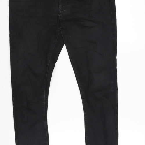 River Island Mens Black Cotton Blend Straight Jeans Size 32 in L30 in Regular Zip