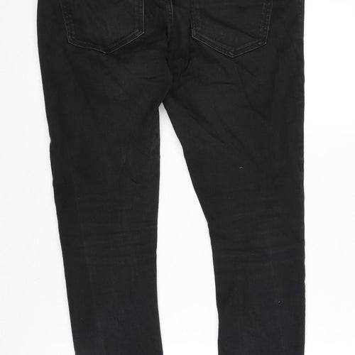 River Island Mens Black Cotton Blend Straight Jeans Size 32 in L30 in Regular Zip