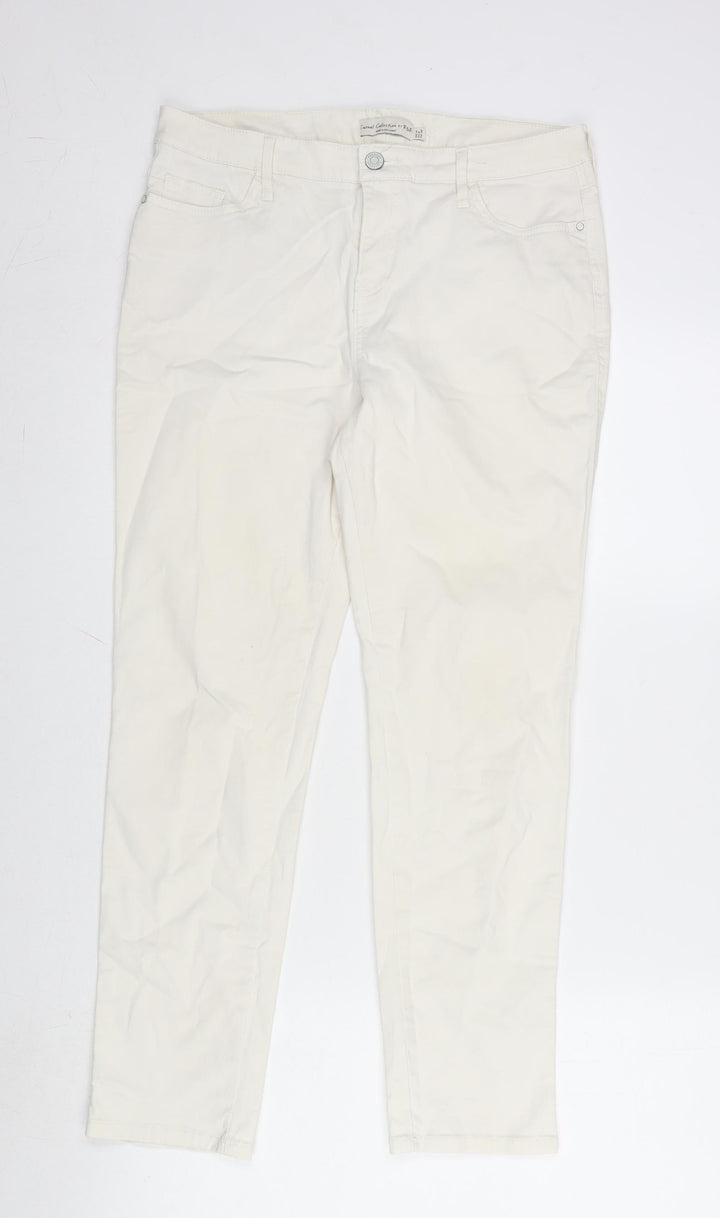 F&F Womens Ivory Cotton Straight Jeans Size 12 L27 in Regular Zip