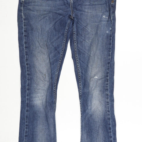 Fat Face Womens Blue Cotton Blend Flared Jeans Size 10 L30 in Regular Zip