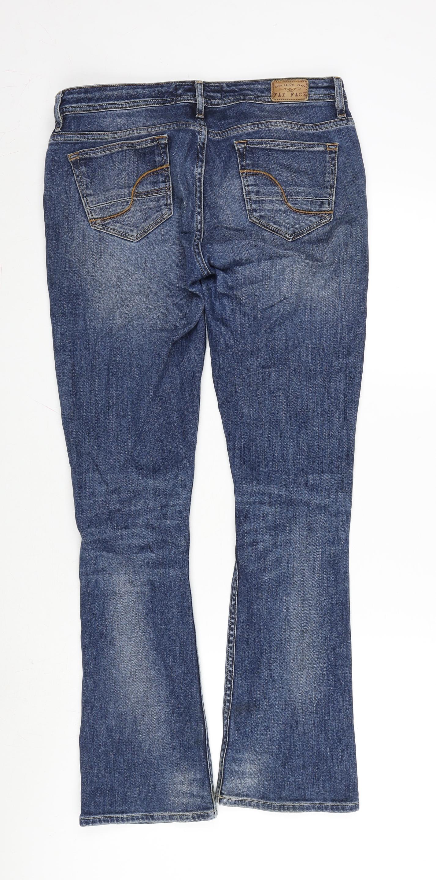 Fat Face Womens Blue Cotton Blend Flared Jeans Size 10 L30 in Regular Zip