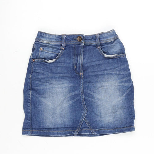 George Girls Blue Cotton Mini Skirt Size 7-8 Years Regular Zip
