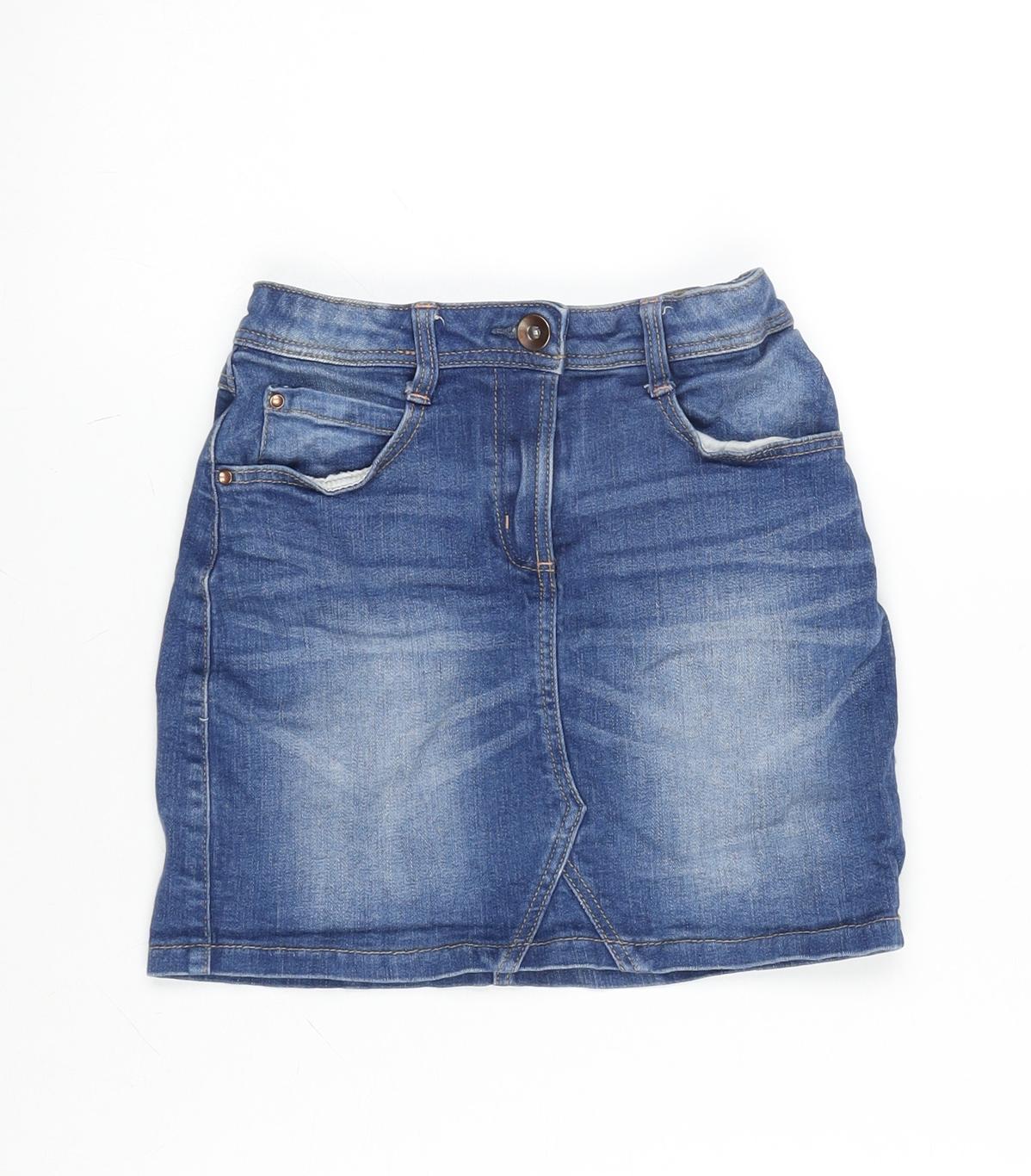 George Girls Blue Cotton Mini Skirt Size 7-8 Years Regular Zip