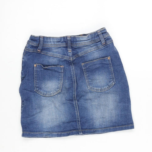George Girls Blue Cotton Mini Skirt Size 7-8 Years Regular Zip