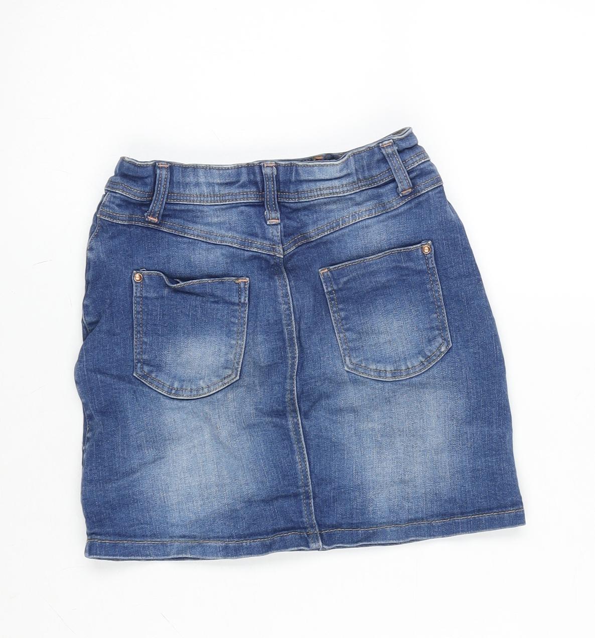 George Girls Blue Cotton Mini Skirt Size 7-8 Years Regular Zip