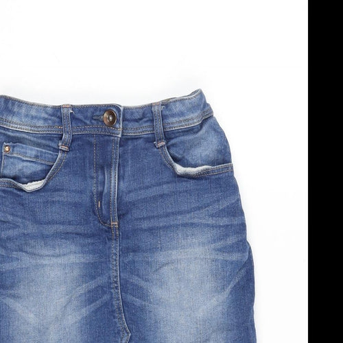 George Girls Blue Cotton Mini Skirt Size 7-8 Years Regular Zip