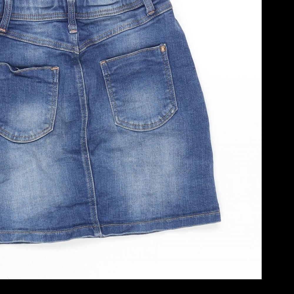 George Girls Blue Cotton Mini Skirt Size 7-8 Years Regular Zip