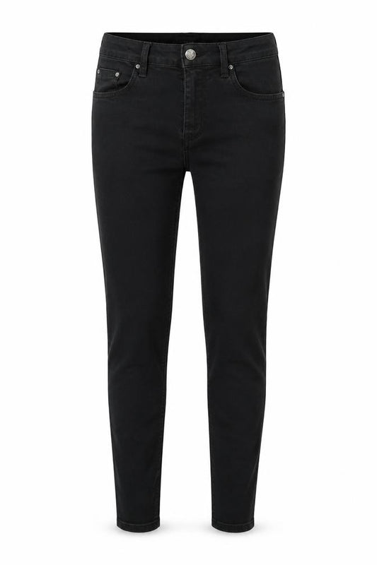 Front view of River Island women’s black cotton blend straight jeans, size UK 8, 25-inch leg regular