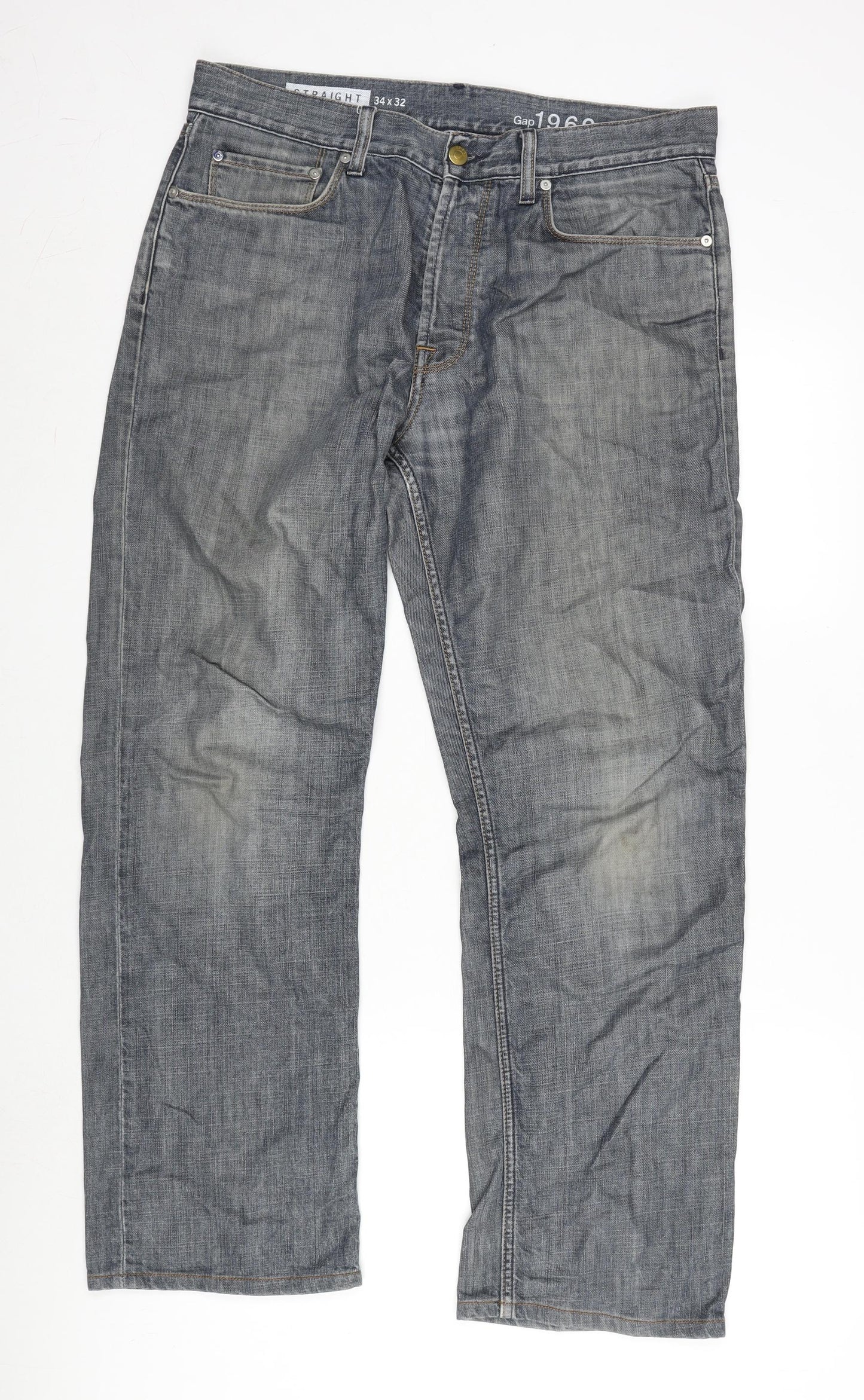 Gap Mens Blue Cotton Straight Jeans Size 34 in L32 in Regular Zip - Gap 1969