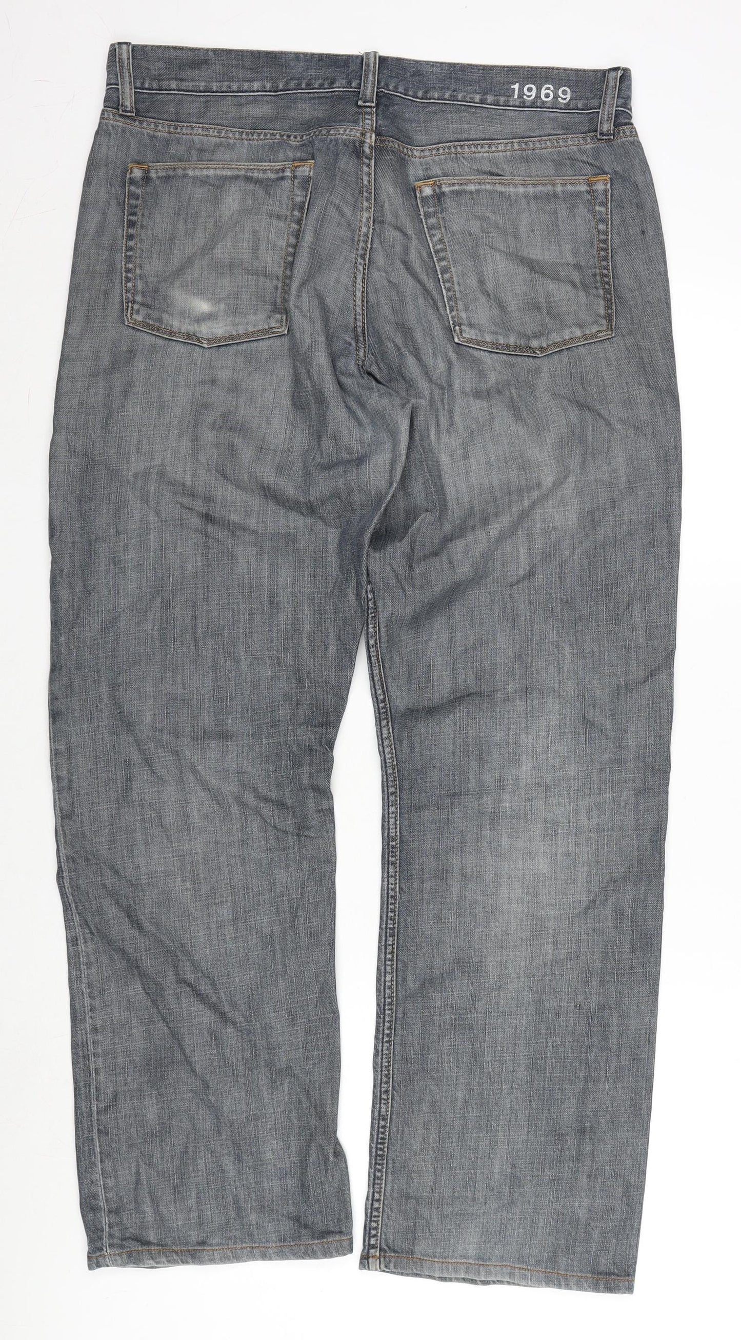 Gap Mens Blue Cotton Straight Jeans Size 34 in L32 in Regular Zip - Gap 1969