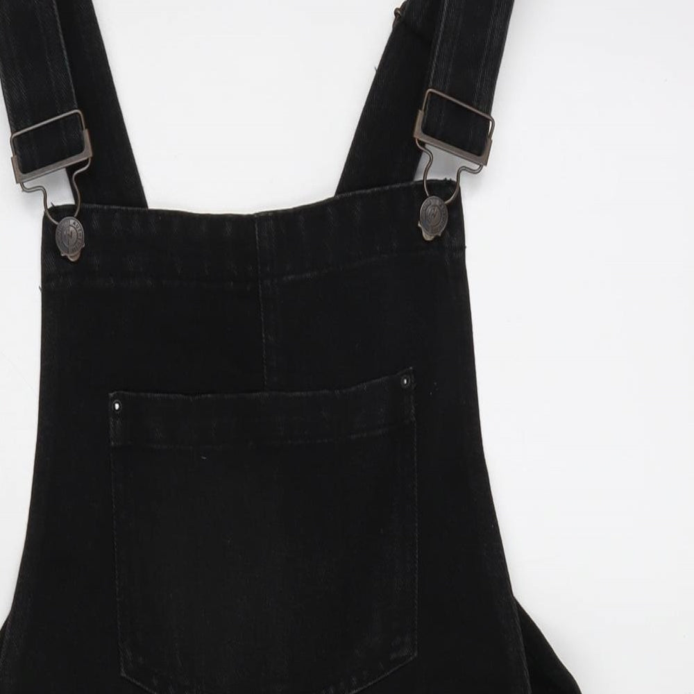 New Look Girls Black Cotton Dungaree One-Piece Size 14 Years L3 in Button - Braces ajustable