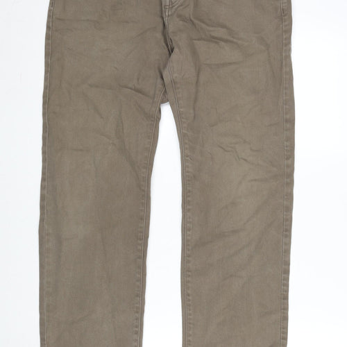 Marks and Spencer Mens Brown Cotton Blend Straight Jeans Size 34 in L33 in Regular Zip