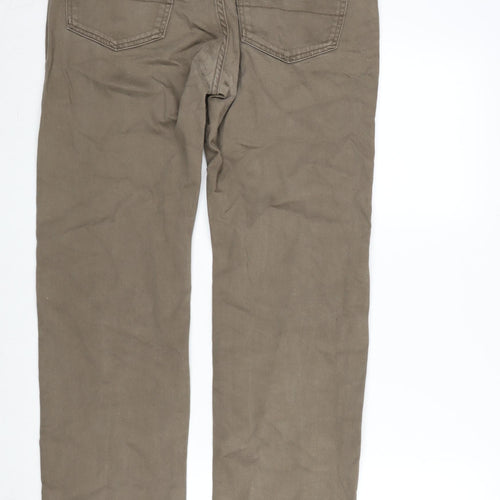 Marks and Spencer Mens Brown Cotton Blend Straight Jeans Size 34 in L33 in Regular Zip