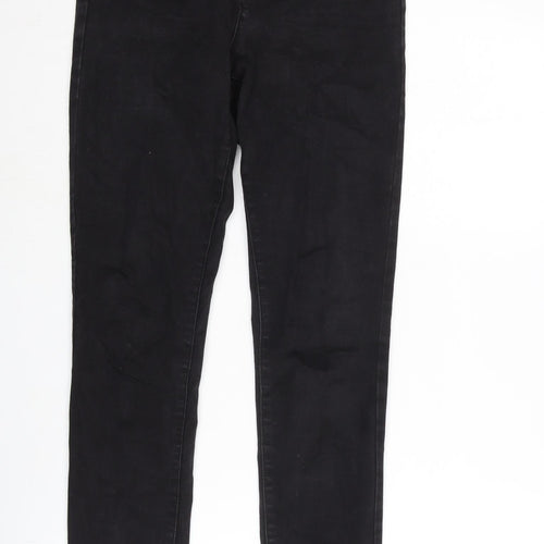 Denim & Co. Womens Black Cotton Blend Straight Jeans Size 12 L31 in Regular Zip