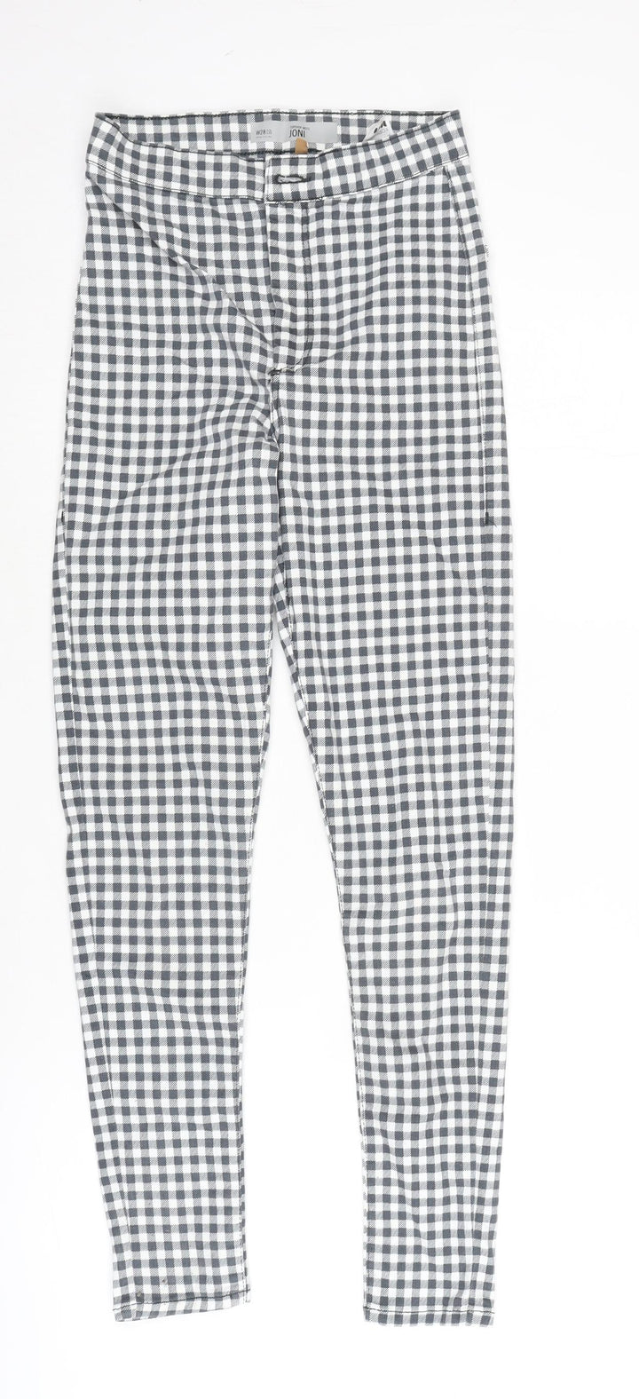 Topshop Womens Grey Check Cotton Blend Straight Jeans Size 26 in L27 in Regular Zip