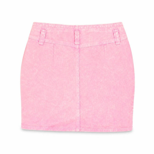 Front view of Nasty Gal women’s pink cotton bandage skirt, size UK 8, zip