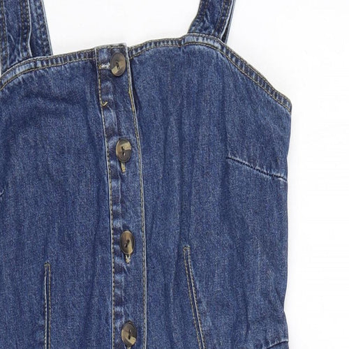 Dorothy Perkins Womens Blue Cotton Shift Size 10 Square Neck Button