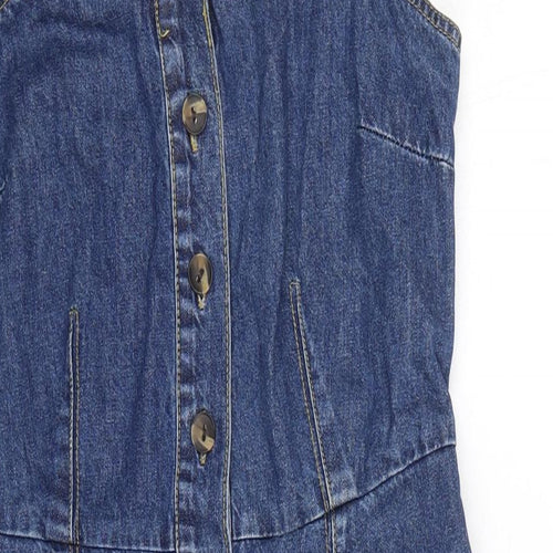 Dorothy Perkins Womens Blue Cotton Shift Size 10 Square Neck Button