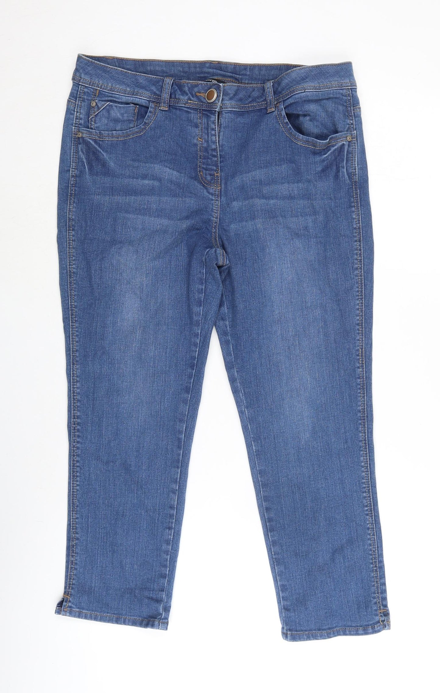 George Womens Blue Cotton Blend Cropped Jeans Size 12 L22 in Regular Zip - Embroidered