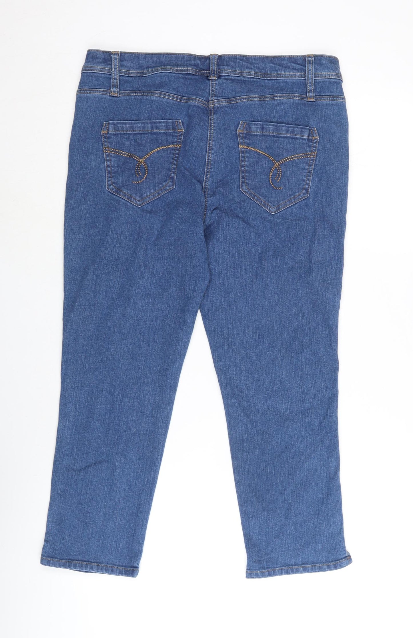 George Womens Blue Cotton Blend Cropped Jeans Size 12 L22 in Regular Zip - Embroidered
