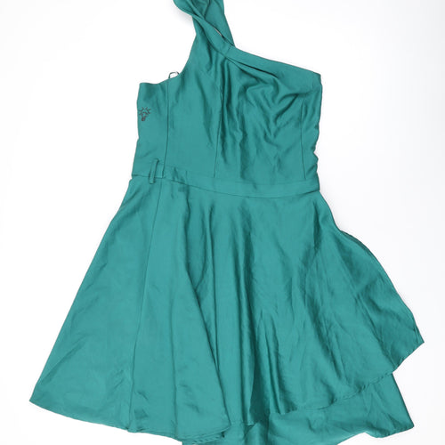 ALE Womens Green Polyester Skater Dress Size 12 One Shoulder Zip