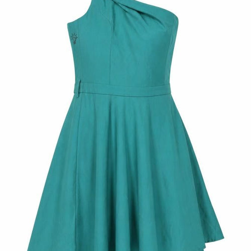ALE Womens Green Polyester Skater Dress Size 12 One Shoulder Zip