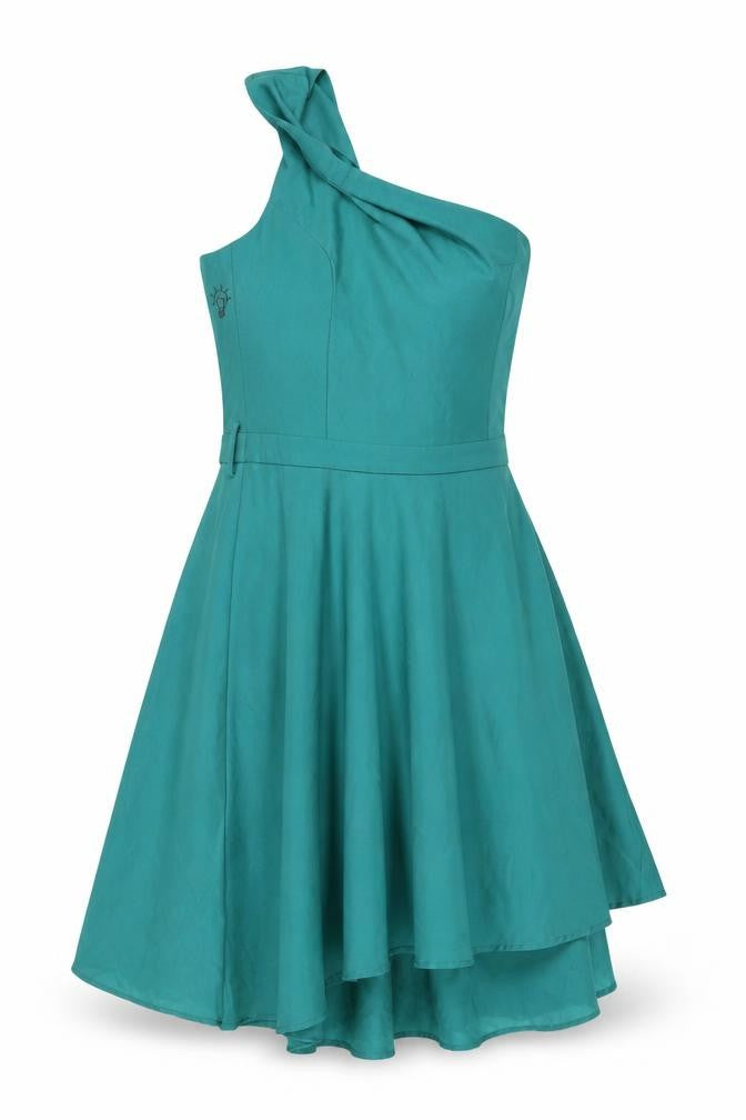 ALE Womens Green Polyester Skater Dress Size 12 One Shoulder Zip