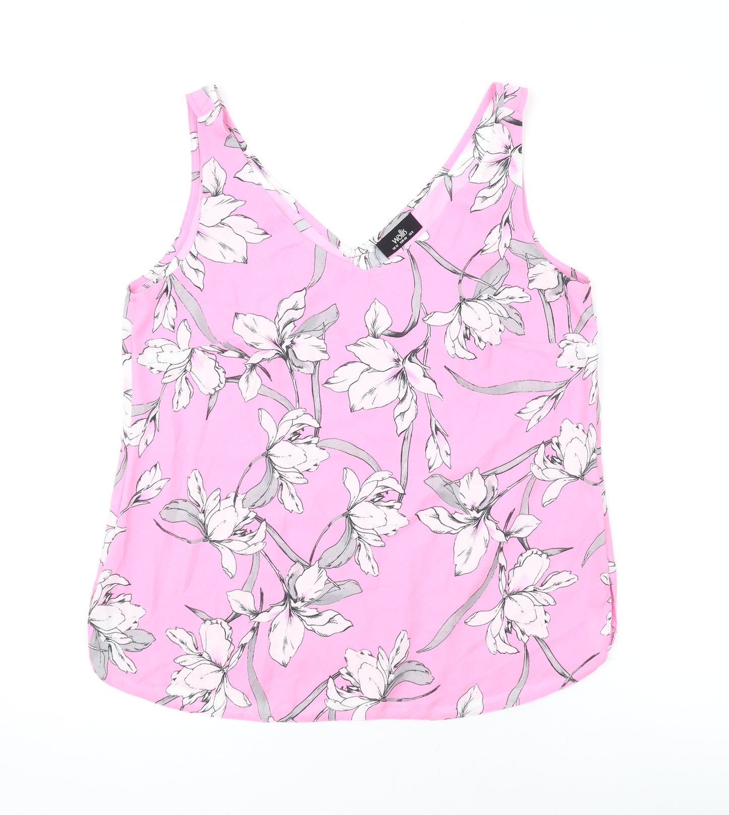 Wallis Womens Pink Floral Polyester Basic Tank Size 12 V-Neck