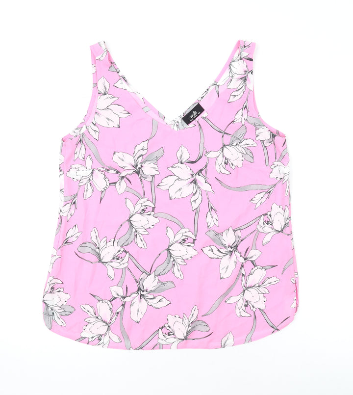 Wallis Womens Pink Floral Polyester Basic Tank Size 12 V-Neck