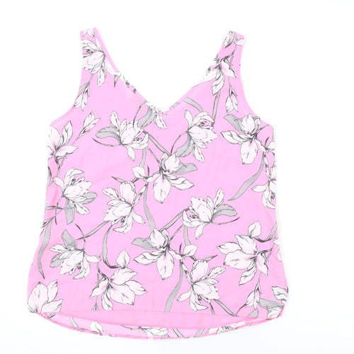 Wallis Womens Pink Floral Polyester Basic Tank Size 12 V-Neck