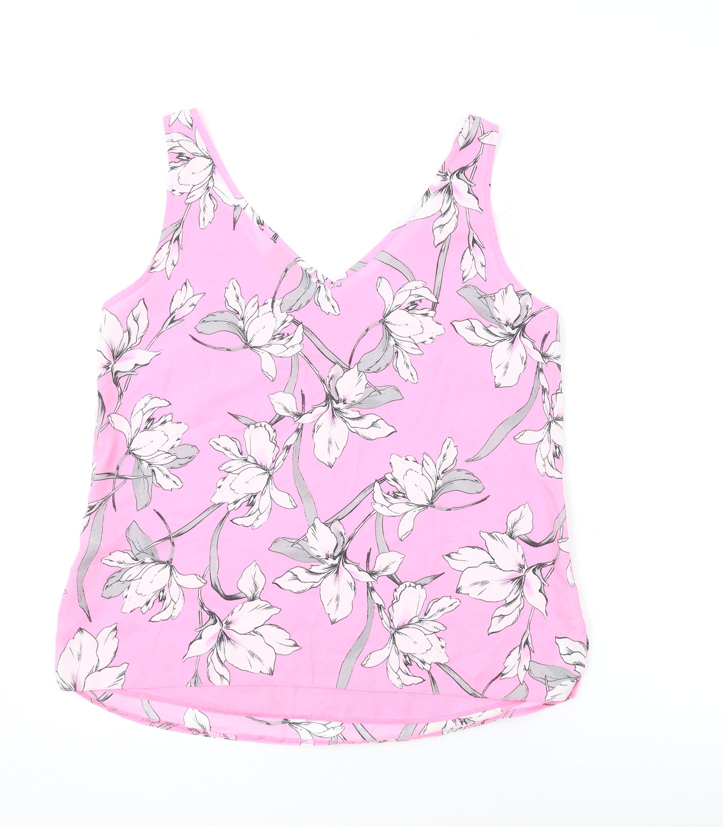 Wallis Womens Pink Floral Polyester Basic Tank Size 12 V-Neck