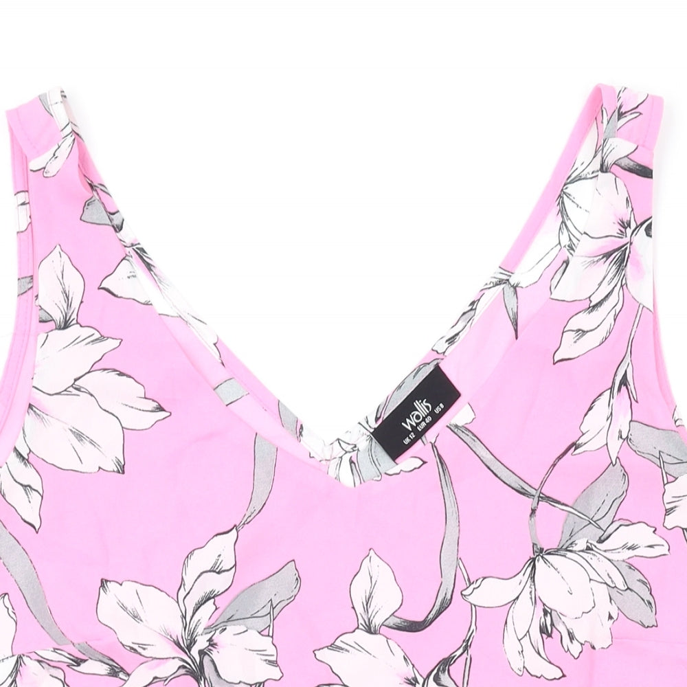 Wallis Womens Pink Floral Polyester Basic Tank Size 12 V-Neck