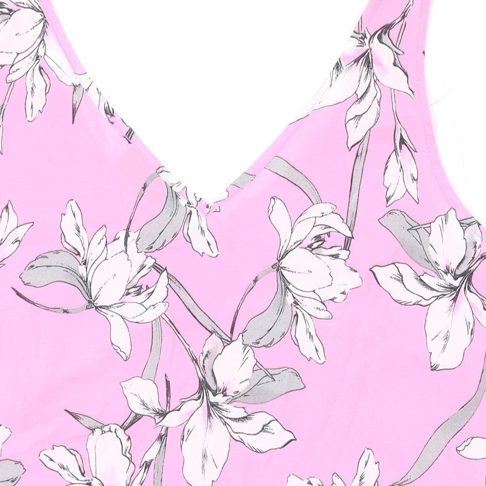 Wallis Womens Pink Floral Polyester Basic Tank Size 12 V-Neck
