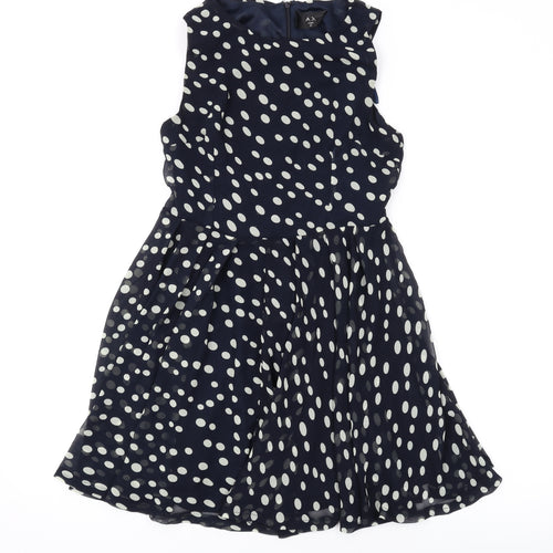 AX Paris Womens Black Polka Dot Polyester Skater Dress Size 10 Round Neck Zip