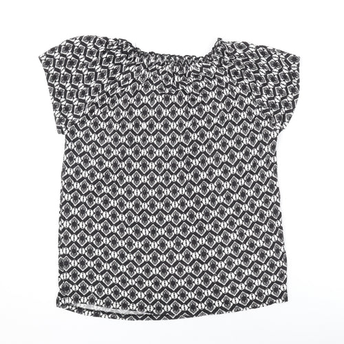 M&Co Womens Black Geometric Viscose Basic Blouse Size 14 Scoop Neck