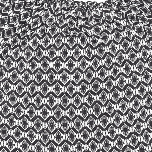 M&Co Womens Black Geometric Viscose Basic Blouse Size 14 Scoop Neck
