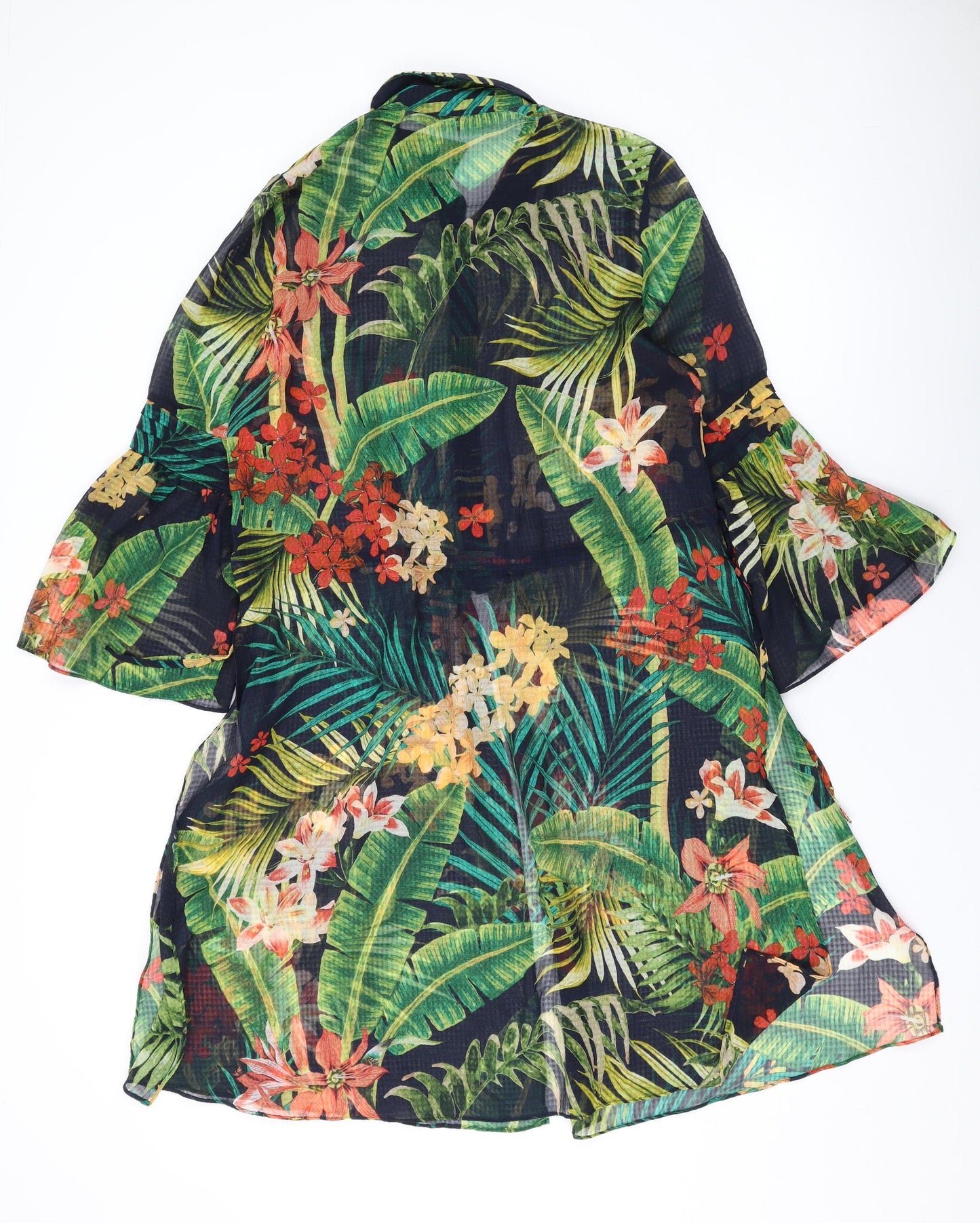 Zara Womens Green Floral Polyester A-Line Size M Collared Button