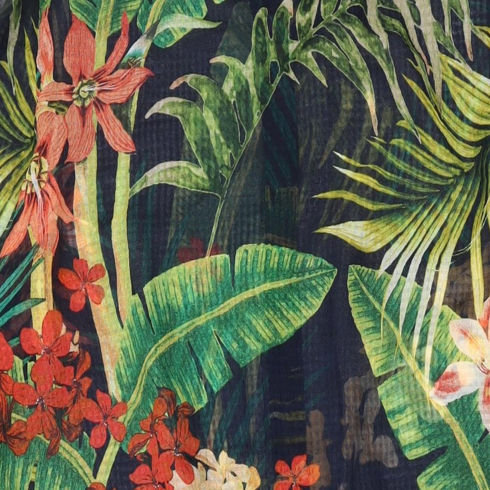 Zara Womens Green Floral Polyester A-Line Size M Collared Button