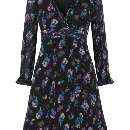 Monsoon Womens Black Floral Silk A-Line Size 14 V-Neck Zip