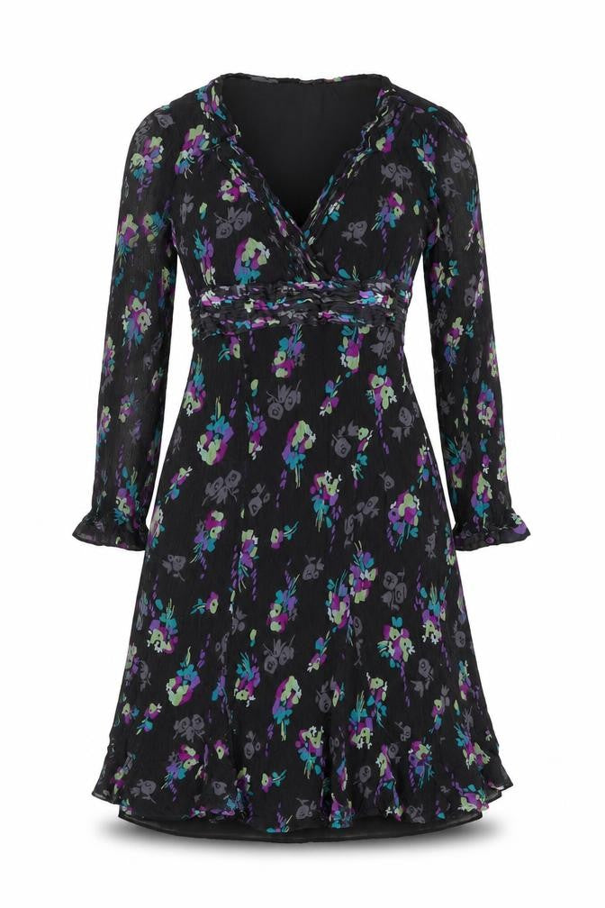 Monsoon Womens Black Floral Silk A-Line Size 14 V-Neck Zip