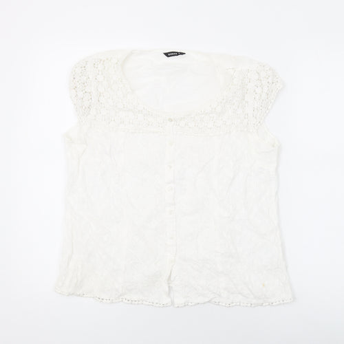 Roman Womens White Cotton Basic Blouse Size 10 Scoop Neck