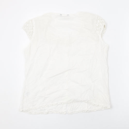 Roman Womens White Cotton Basic Blouse Size 10 Scoop Neck