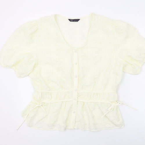 Marks and Spencer Womens Ivory Polyester Basic Blouse Size 14 Scoop Neck
