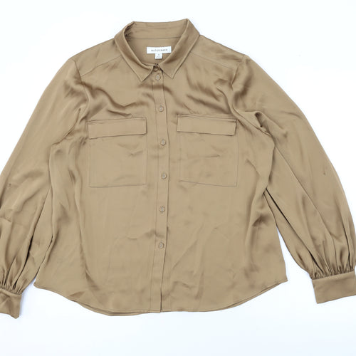 Autograph Womens Brown Polyester Basic Button-Up Size 16 Collared