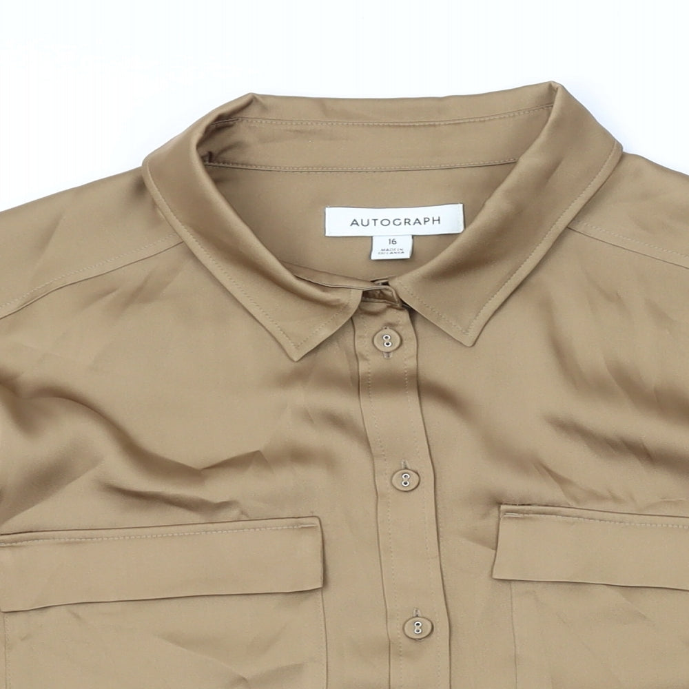 Autograph Womens Brown Polyester Basic Button-Up Size 16 Collared