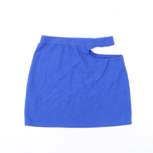 PRETTYLITTLETHING Womens Blue Polyester Mini Skirt Size 12