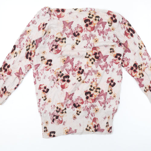 NEXT Womens Pink Boat Neck Floral Cotton Pullover Jumper Size 10
