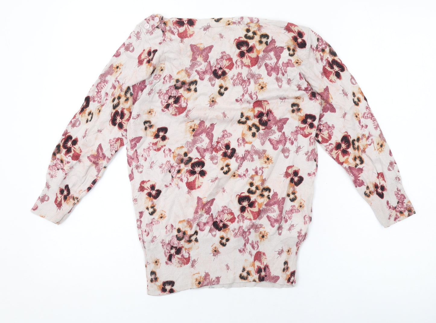 NEXT Womens Pink Boat Neck Floral Cotton Pullover Jumper Size 10